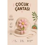 Selvira Kız Çocuk Hasır Çiçekli Çanta Yuvarlak Omuz Çantası Mini Çapraz Askılı Çocuk Çantası - Krem