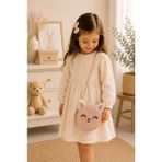 Selvira Kız Çocuk Hasır Kedi Çanta Yuvarlak Omuz Çantası Sevimli Kulaklı Çocuk Çantası Mini Hasır Çapraz Çanta - Soft Pembe