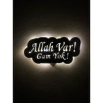 Sem Concept Aa Pilli Ledli Allah Var Gam Yok Dekoratif Duvar Yazsısı, Ahşap Işıklı Tablo - 45x21 - Siyah