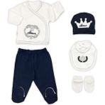 Sema Baby Prens Lüks 5 Parça Hastane Çıkışı Zıbın Seti - Lacivert - Yenidoğan