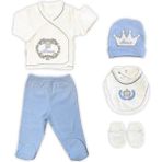 Sema Baby Prens Lüks 5 Parça Hastane Çıkışı Zıbın Seti - Mavi - Standart - Çok Renkli