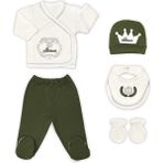 Sema Baby Prens Lüks 5 Parça Hastane Çıkışı Zıbın Seti - Yeşil - 0 - 1 Ay - 001 - Beyaz