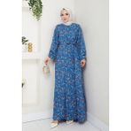 Semar Dokuma Viskon Elbise 1541 - Mavi - 38 - 40