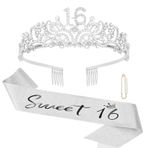 Semato Tatlı 16 Parti Dekorasyon Seti - 16. Doğum Günü Tacı ve Tatlı 16 Kuşak Glitter Kit Kızlar için Doğum Günü Mutlu Doğum Günü Kız Tiara Doğum Günü Partisi Malzemeleri ve Şekerleri