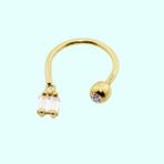 Sembol Gold 14 Ayar Baget Taşlı Altın Yarım Halka Kulak Piercing