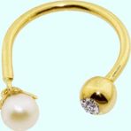 Sembol Gold 14 Ayar İncili Altın Yarım Halka Kulak Piercing
