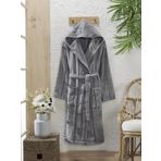 SEMECCA TEXTILE Pamuklu Kadife Kapüşonlu Unisex Mürdüm Bornoz L-XL Antrasit