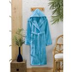 SEMECCA TEXTILE Pamuklu Kadife Kapüşonlu Unisex Mürdüm Bornoz L-XL Turkuaz