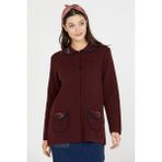 Sementa Bebe Yaka Nakışlı Kadın Triko Ceket - Bordo - XL - Dropsuz