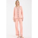 Sementa Biye Detaylı Düğmeli Pijama Takım - Somon - 2XL