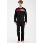 Sementa Blok Detaylı Regular Fit Pijama Takım - Siyah - 2XL