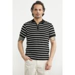 Sementa Çizgili Polo Yaka Pike Kumaş Tişört - Siyah - XL