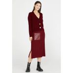 Sementa Deri Detaylı Midi Boy Triko Etek - Bordo - 40