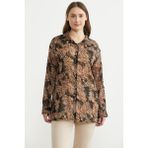 Sementa Desenli Şifon Rahat Kalıp Gömlek - Siyah - 2XL