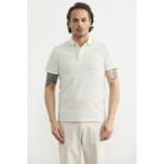 Sementa Dokulu Polo Yaka Çizgili Tişört - Ekru - Bej - Ekru - Bej - 3XL