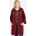 Sementa Kadın Taşlı Agraflı Triko Ceket - Bordo - XL