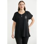Sementa Krep Kapüşonlu Rahat Kalıp Bluz - Siyah - 2XL