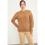 Sementa Oversize Kabartma Desenli Triko Kazak - Kamel