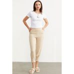 Sementa Paça Büzgü Detaylı Krep Pantolon - Taş - 2XL