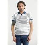 Sementa Polo Yaka Çizgili Pike Kumaş Tişört - Beyaz - Indigo