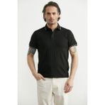 Sementa Polo Yaka Dokulu Tişört - Siyah - XL