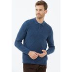 Sementa Polo Yaka Düğmeli Triko Kazak - Indigo
