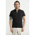 Sementa Polo Yaka Pike Kumaş Tişört - Siyah - 3XL