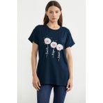 Sementa Rahat Kalıp Baskılı Tişört - Lacivert - 2XL