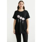 Sementa Rahat Kalıp Baskılı Tişört - Siyah - 2XL