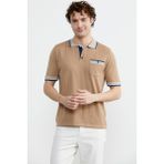 Sementa Renk Kombinli Cepli Koton Triko T-Shirt - Kamel - Camel
