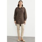 Sementa Tencel Arkası Uzun Oversize Gömlek - Kahve - 2XL