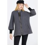 Sementa Toka Detaylı Fermuarlı Kadın Triko Ceket - Koyu Gri - Siyah - 2XL