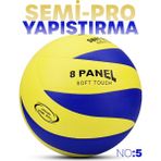 Semi-Pro Voleybol Topu Lamineli Beton Zemin Softtouch Iç-Dış Mekana Uygun 8 Panel Sarı-Mavi GSV103 - 5 no - Mavi-Sarı-Beyaz
