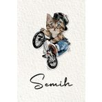 Semih: Cahier personnalisé avec prénom Semih | Cadeau d'anniversaire pour enfant, garçon, homme, copain ... | Chat à bicyclette | 110 pages lignée, Petit Format 6x9 pouces (15,24 x 22,86 cm)