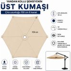 Şemsiyecim Yandan Kollu Şemsiye Üst Kumaşı 150 cm 6 Kanat Su Itici - Krem