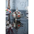Sena Renkli Taşlı ve Kaşıklı Metal Kapaklı Şekerlik (172) - Kırmızı - Gümüş