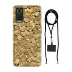 Senada General Mobile Gm 22 Pro İle Uyumlu Kılıf Gold Yaprak Desenli Silikon İpli Boyun Askı Aparatı