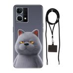 Senada Oppo Reno 7 4G ile Uyumlu Kılıf Uykulu Kedi Silikon İpli Boyun Askı Aparatı