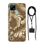 Senada Realme C21 ile Uyumlu Kılıf Golden Hill Desenli Silikon İpli Boyun Askı Aparatı