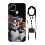 Senada Realme C21 ile Uyumlu Kılıf Jerry veTom Desenli Silikon İpli Boyun Askı Aparatı