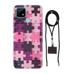 Senada Realme C21 ile Uyumlu Kılıf Puzzle Desenli Silikon İpli Boyun Askı Aparatı