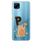 Senada Realme C21 ile Uyumlu Kılıf Resimli Desenli Silikon Kedili P Harfi