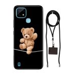 Senada Realme C21 ile Uyumlu Kılıf Teddy-Bear Cambaz Desenli Silikon İpli Boyun Askı Aparatı
