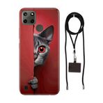 Senada Realme C21Y C25Y ile Uyumlu Kılıf Red Cat Desenli Silikon İpli Boyun Askı Aparatı