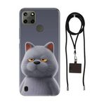 Senada Realme C21Y C25Y ile Uyumlu Kılıf Uykulu Kedi Desenli Silikon İpli Boyun Askı Aparatı