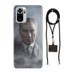 Senada Redmi Note 10 10S ile Uyumlu Kılıf Atatürk 1938 Desenli Silikon İpli Boyun Askı Aparatı