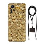 Senada Redmi Note 12S ile Uyumlu Kılıf Gold Yaprak Desenli Silikon İpli Boyun Askı Aparatı
