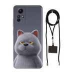 Senada Redmi Note 12S ile Uyumlu Kılıf Uykulu Kedi Desenli Silikon İpli Boyun Askı Aparatı