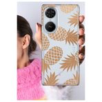 Senada Reeder S19 Max Pro S Edge ile Uyumlu Kılıf Şeffaf Silikon Baskılı Ananas Gold