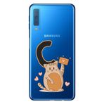 Senada Samsung Galaxy A7 2018 ile Uyumlu Kılıf Resimli Desenli Silikon Kedili C Harfi